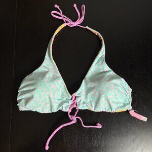 VICTORIAS SECRET Womens L Reversible Halter Bikini Swimsuit Top Animal Print NEW